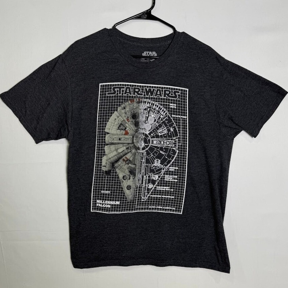 Star Wars T-Shirt Mens L Millennium Falcon Graphic‎ Tee Black Heather